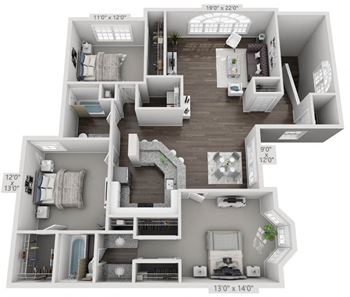 Offering interior stairs for three-bedroom units